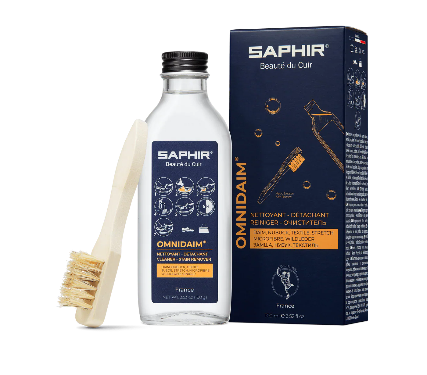 SAPHIR BEAUTE DU CUIR - OMNIDAIM (SUEDE & NUBUCK CLEANER) + BRUSH - 100ml