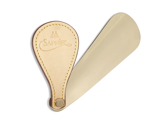 SAPHIR MEDAILLE D'OR - BRASS SHOE HORN WITH LEATHER FOB - SMALL